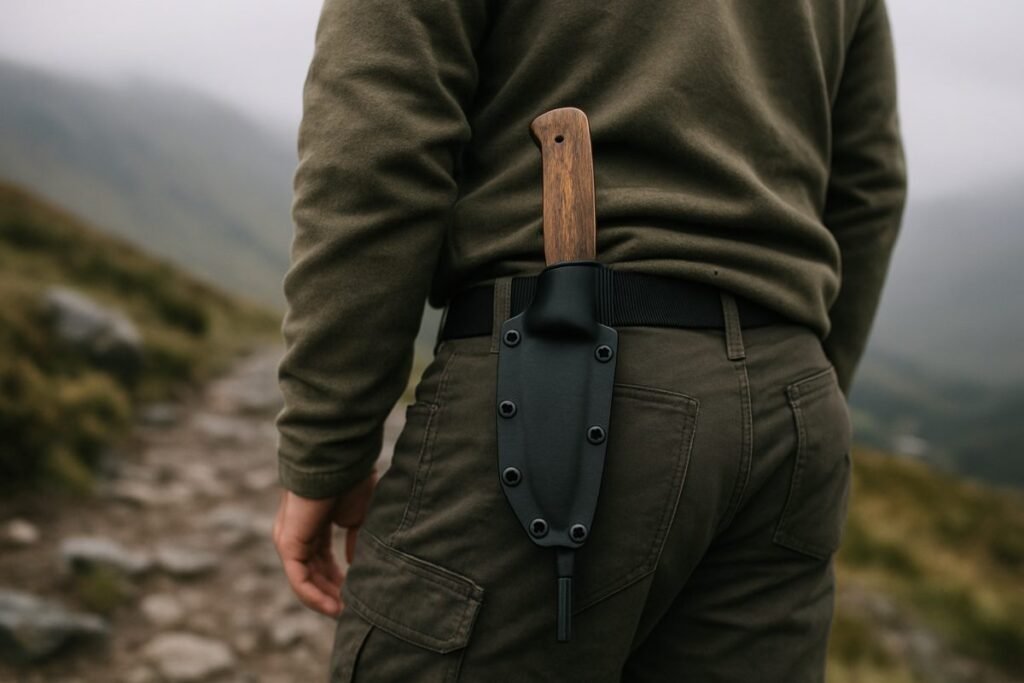 Outdoor-Messer in der Scheide am Gürtel